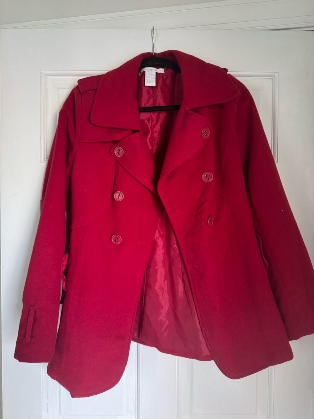Charlotte Russe Red Double-Breasted Pea Coat Size Small.  Belt is missing.